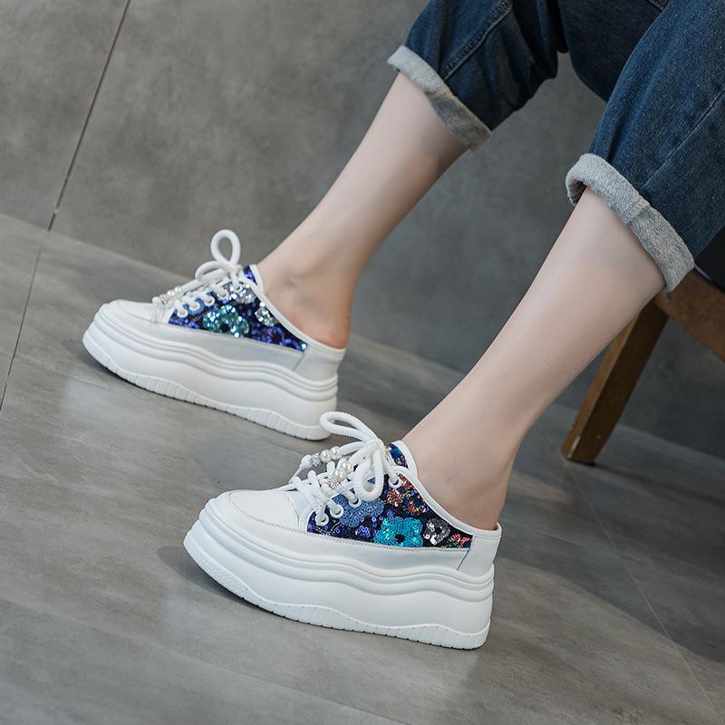 Baotou half slippers women's  new breathable cool slippers wear versatile thick soles inside to increase the height of women's shoes tide