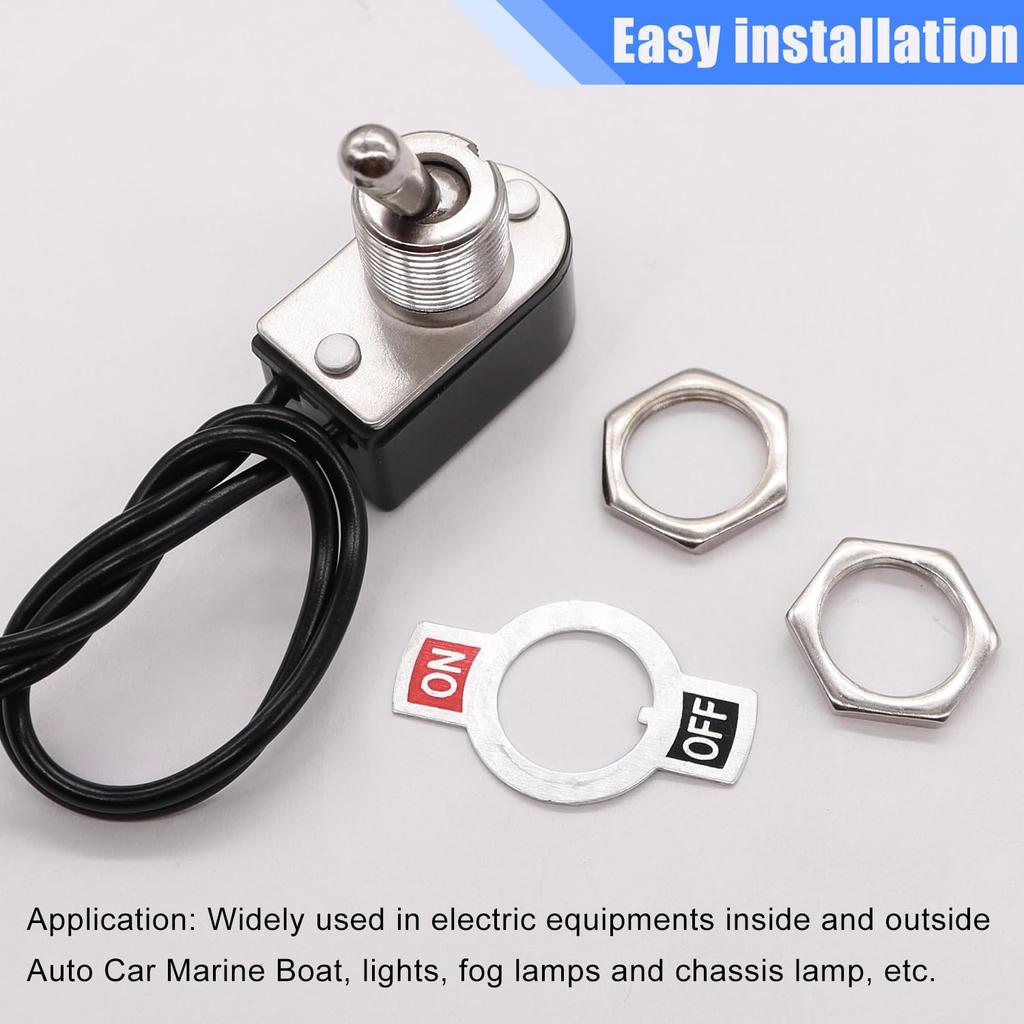 Taiss 2pcs Toggle Switch SPST 2 Position Latching ON/Off 6A AC 125V /10A DC 12V Toggle switches Incidental 5.2 inch Connect Wire Rocker Arm Switch