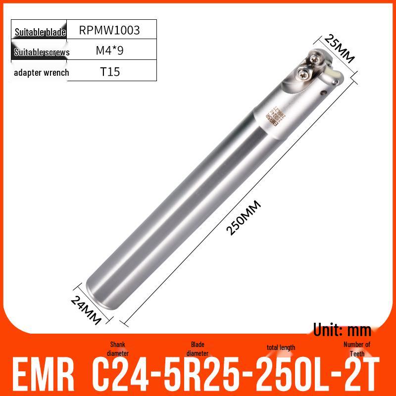 Shockproof EMR CNC Milling Cutter Holder - Round Nose, Bull Nose & Flat Machining Extensions (R4, R5, R6)