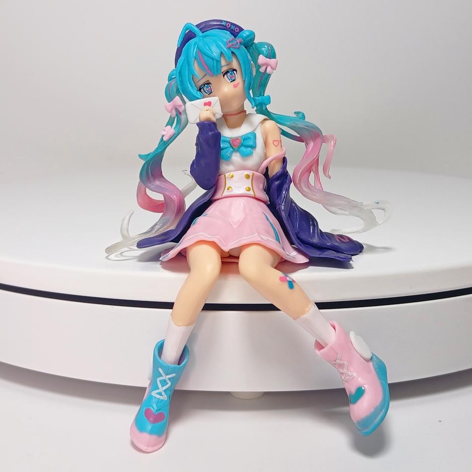 13.5cm Hatsune Miku Figure Pink Sakura Action Sitting Position Anime Model PVC Gift Car Decoration Doll Model Kids Toys For Fans
