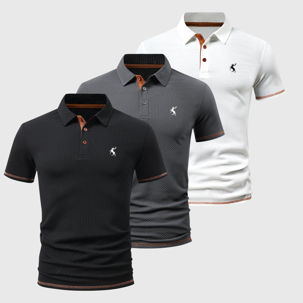3Pack Set of Men's Polo Shirts with Contrast-Color Ribbed Cuffs—Summer Golf & Casual Short-Sleeve Shirts