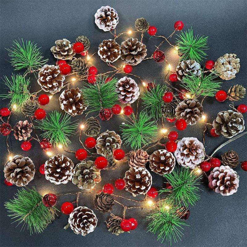 20/30 LED red fruit bell, pine cone, pine needle light string, festive New Year home, Christmas decoration, party atmosphere