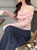 Women's Off-Shoulder Knit Sweater: Autumn/Winter Slim-Fit Pink Swing Neck