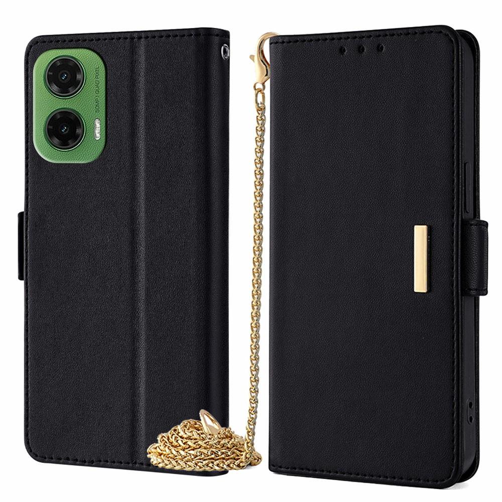 For Motorola Moto G35 5G Case PU Leather Wallet Stand Phone Cover with Crossbody Shoulder Strap