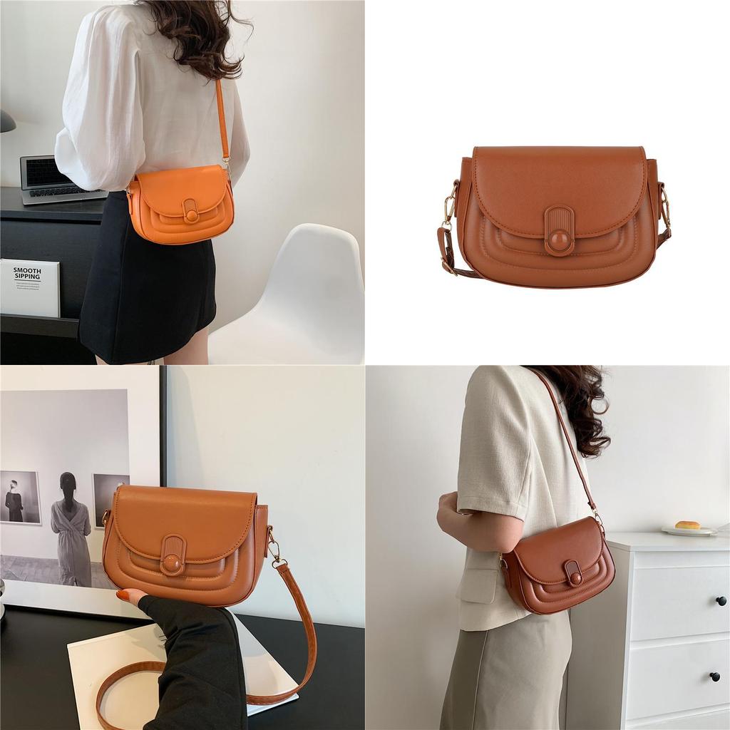 Fashionable Pu Leather Shoulder Bag Elegant Street Style Medium Saddle Bag 2023