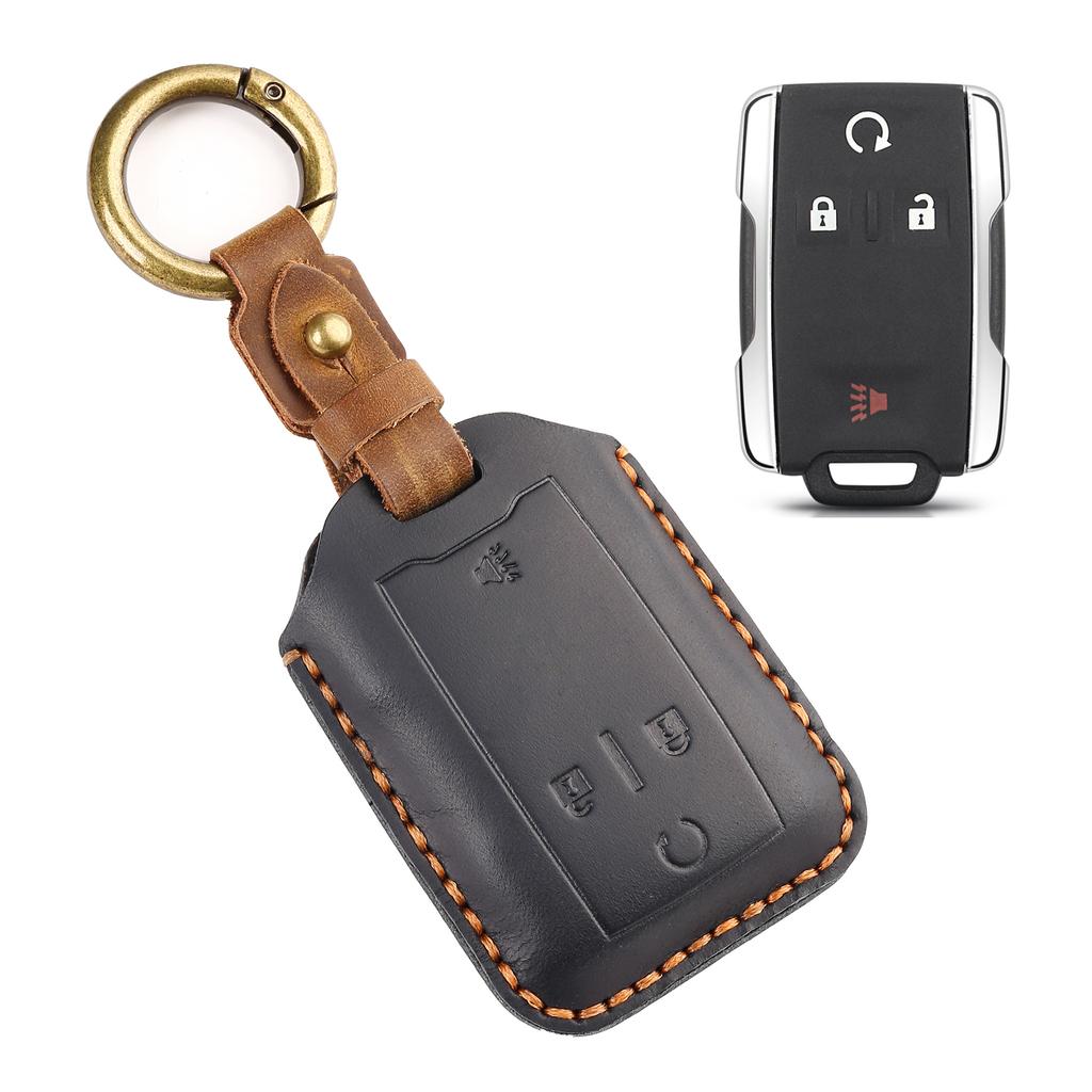Genuine Leather Car Key Cover for GMC RAM Dodge 4/6 Button Remote Key