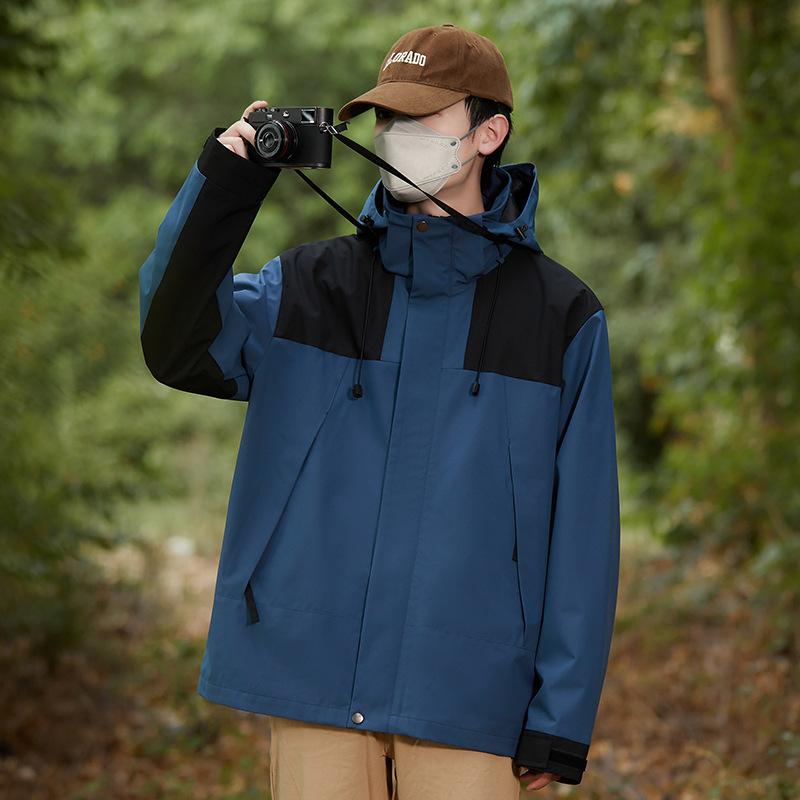Spring and Autumn Couple Outdoor Splicing Contrasting Color Jacket Windproof Waterproof Loose Thin Men's and Women's Jacket