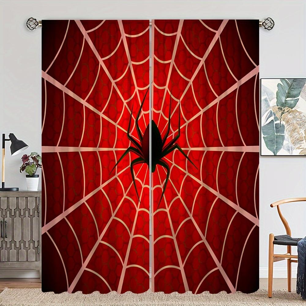 2 Stück Schwarze Spinne Rot Abteilung HD Digitaldruck Vorhänge Heimdeko Wohnzimmer Schlafzimmer Stangentasche Vorhang Effekt Stil Bett