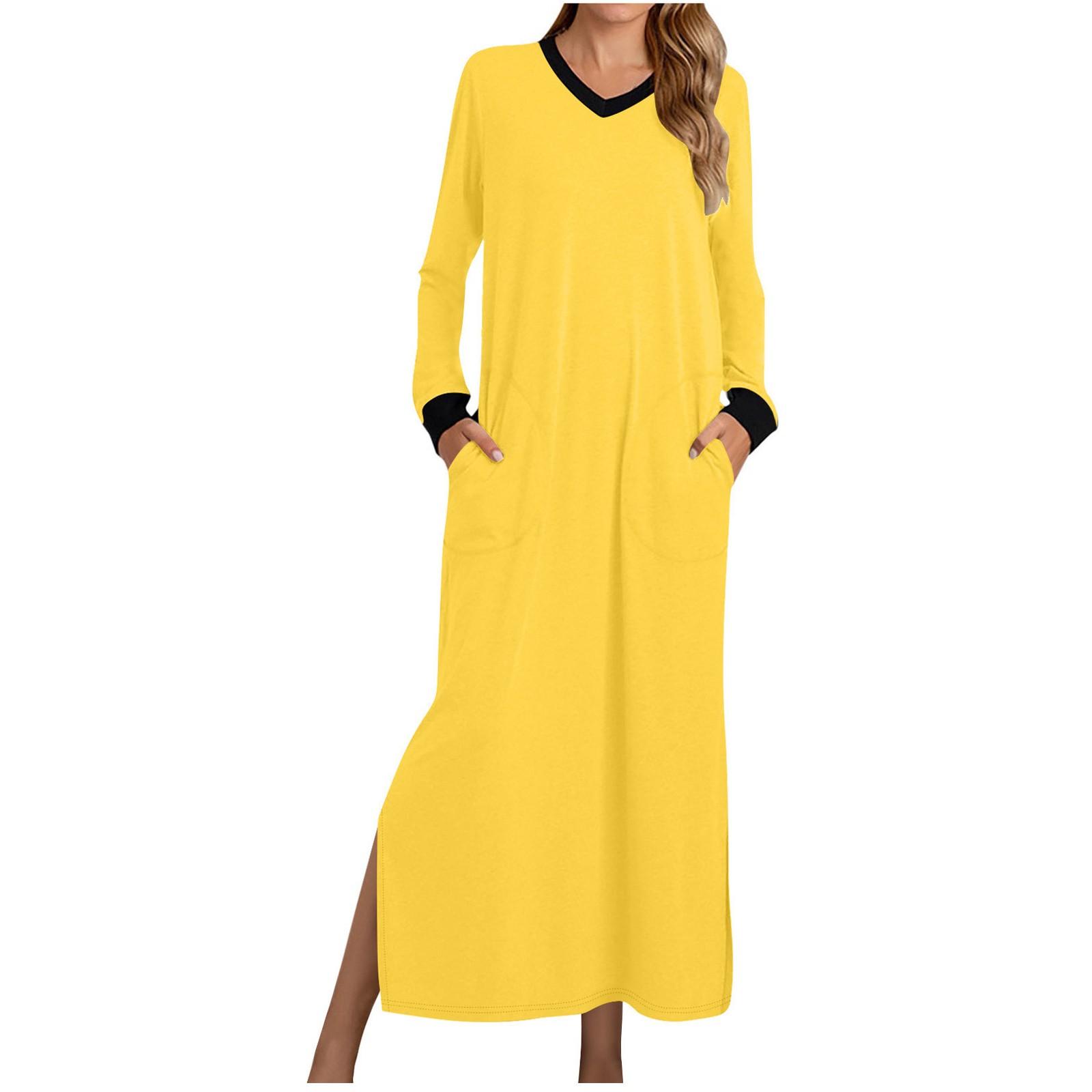 

Женское свободное повседневное однотонное повседневное платье с V-образным вырезом Conjoin Long Dress XL жёлтый