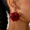 A Pair of Women's Hoop Earrings with Red Three-Dimensional Fabric Flowers, Suitable for Everyday Wear and Vacation Wear