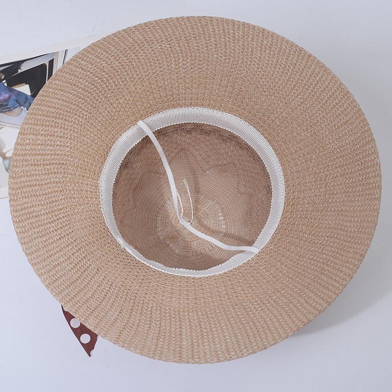 Summer new hat women's polka dot bow streamer straw hat travel beach hat big edge sun hat