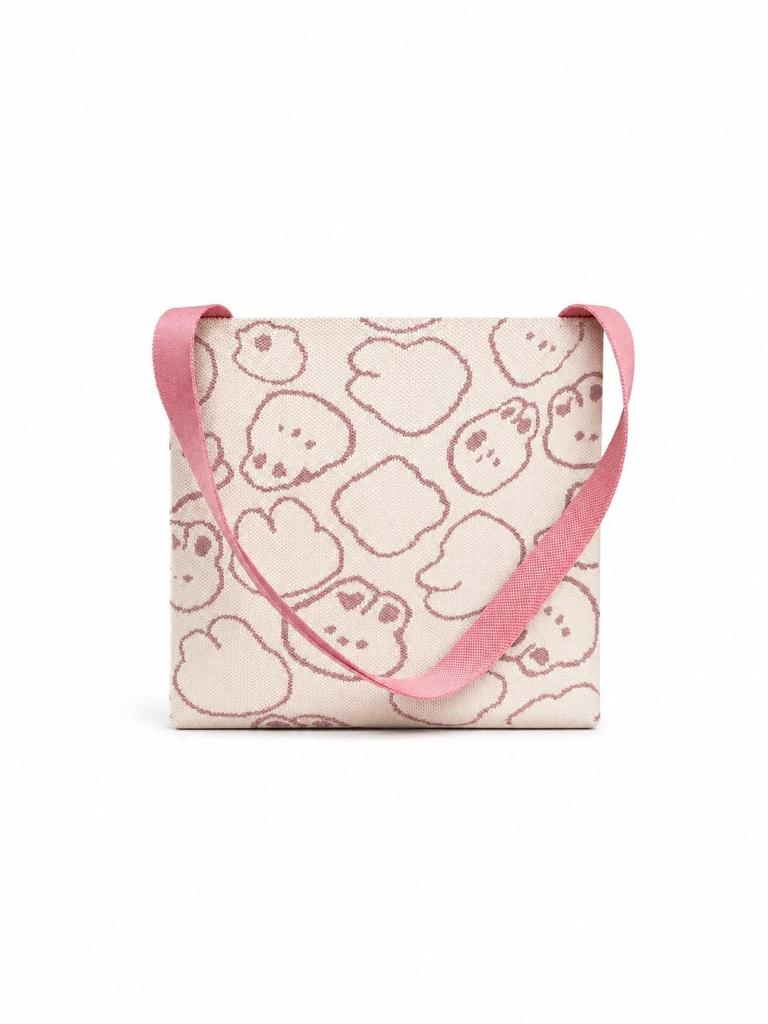 Large Capacity Sweet Cartoon Rabbit Knit Tote Handbag for Students