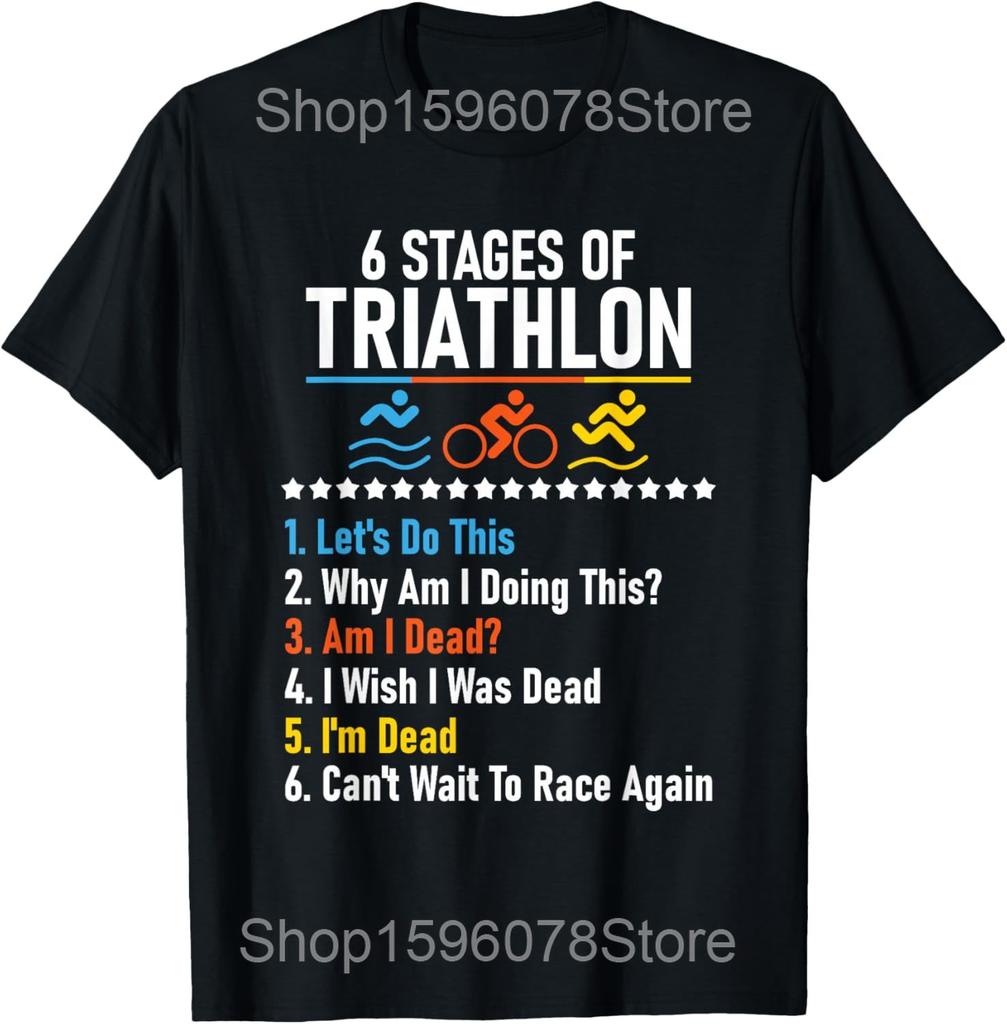 6 Stages Of Triathlon Athlete Running Swimming Bicycling T Shirts Unisex Streetwear Tee Shirt Short Sleeve Unisex Loose Clothing