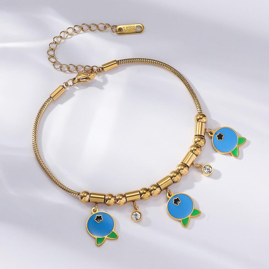 Cherry Epoxy Titanium Steel Bracelet for Women - Sweet Dopamine-Inspired Design
