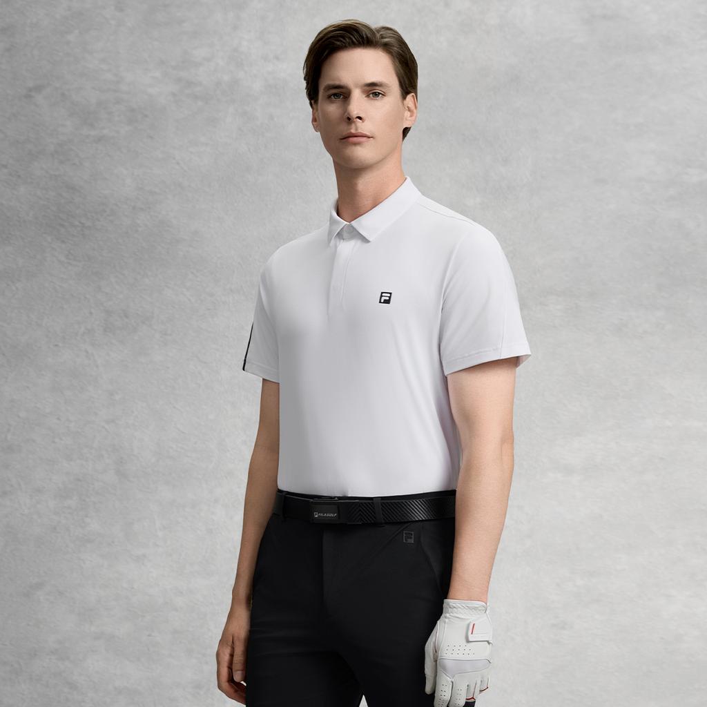 FILA Golf Iconic Outdoor Classic Sun Protection UV Resistant Knitted Short Sleeve Golf Shirt Men tops A11M635145F-WT