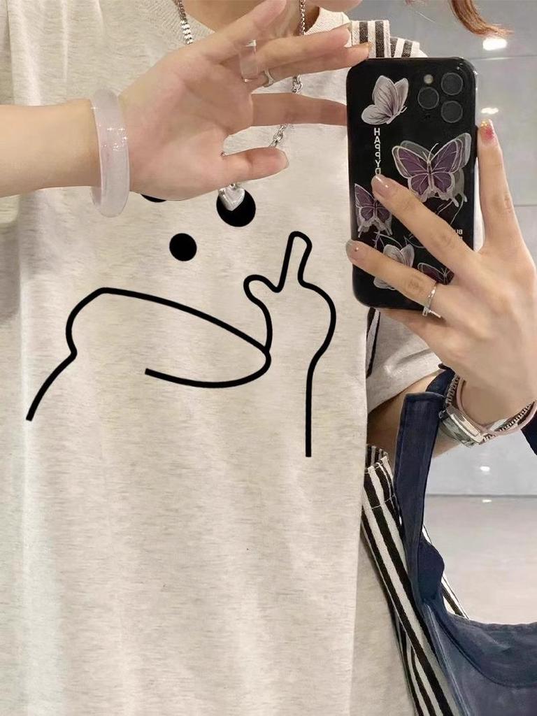 Damen 2025 Sommer Reiner Baumwolle Kurzarm T-Shirt - Gerades Schulterdesign, Lockere Passform, Trendiger Amerikanischer Nischenstil