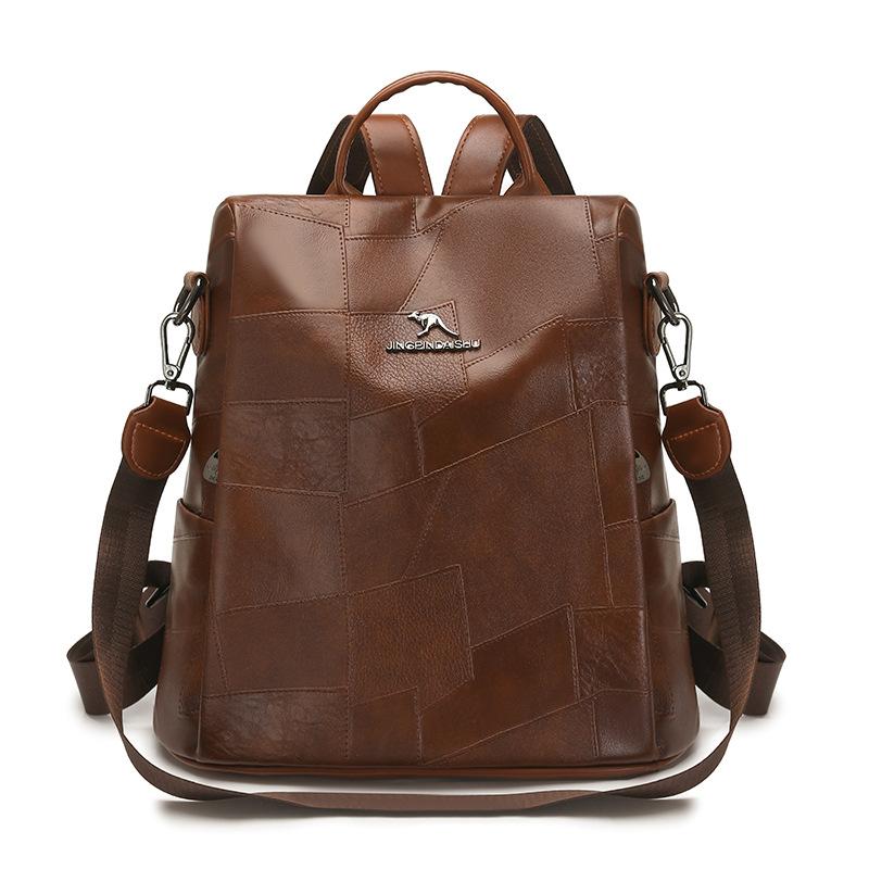 

Винтажный женский рюкзак из ПУ большой вместимости, многофункциональная сумка через плечо, дорожный рюкзак коричневый