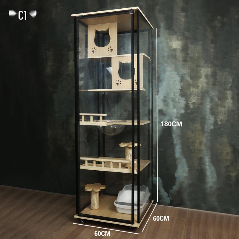 Transparent Three-Layer Luxury Indoor Cat Villa with Spacious Wood Design