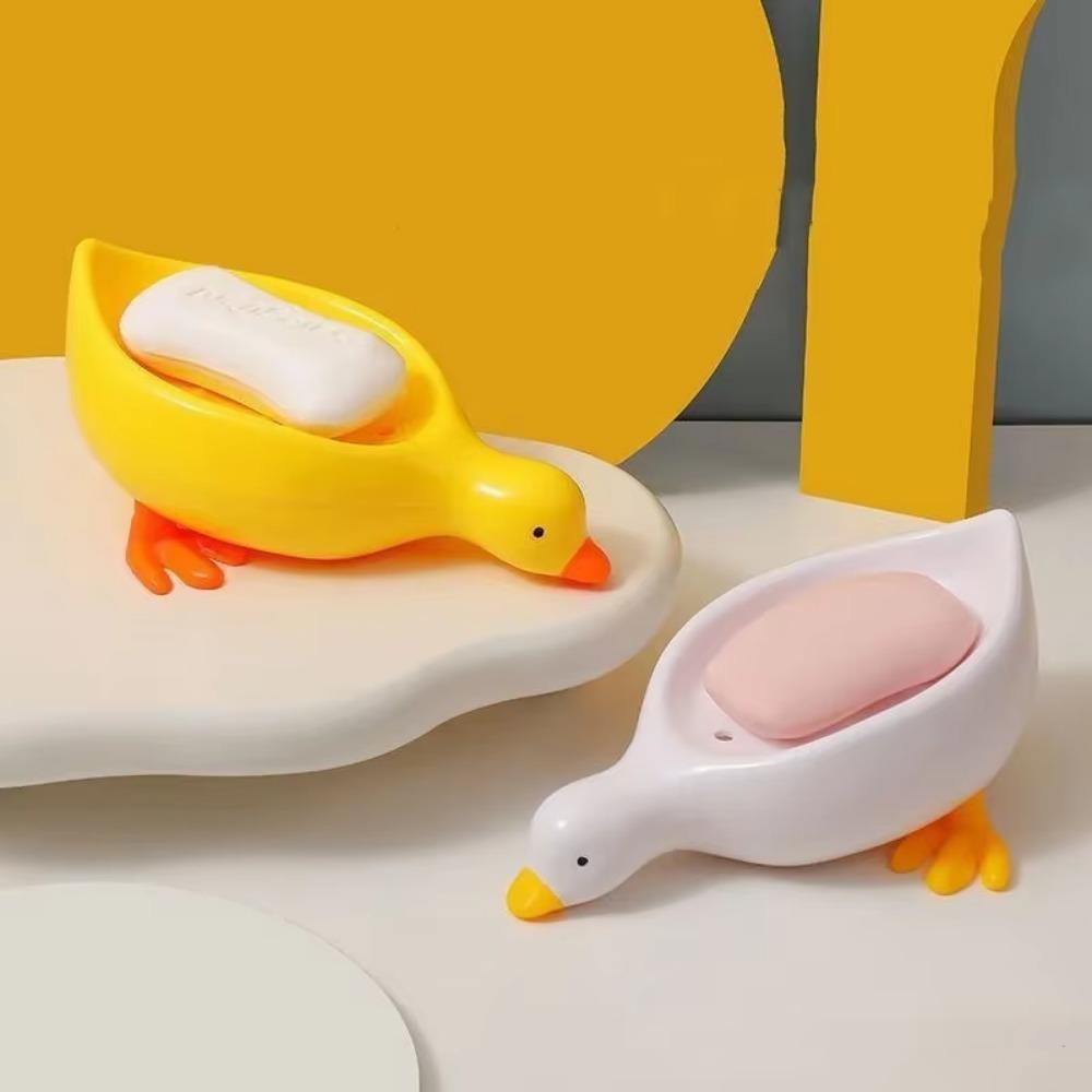 Cute Duck Soap Box Cartoon Drainage Shelf Wall Mounted Bathroom Organizer for Family Lavatory Soap Dish Holder Accessories