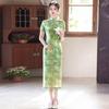Green Modern Chinese-Inspired Long Qipao Dress Women 2026 Stylish Retro Fit With Stand Collar