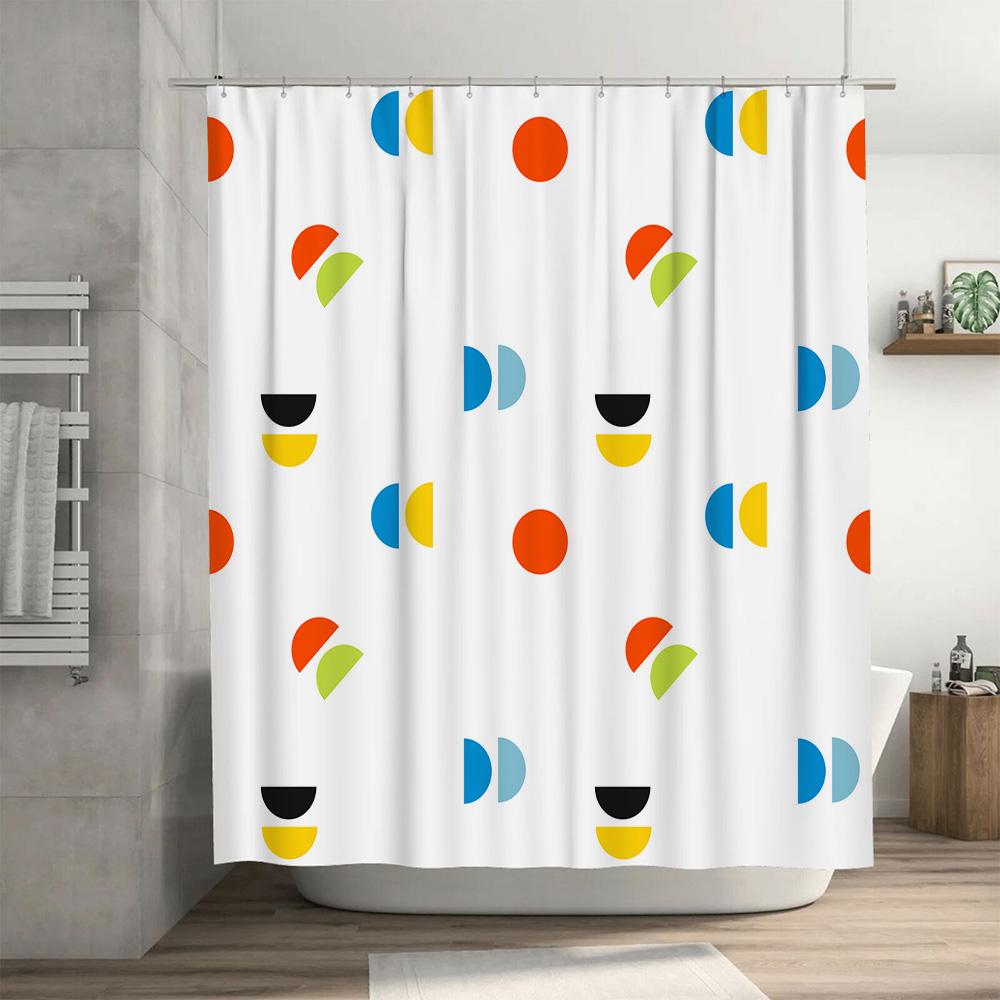 Bright Bathroom Shower Curtain With Half-Moon And Circle Patterns Modern Decor For Bathtub Toilet Area Multiple Colors Available