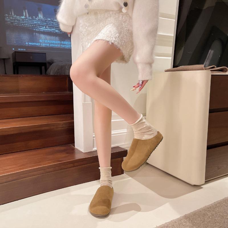 2025  Women's Thick Heel Head Cover Slippers for Outdoor Wear Spring New Style Retro Solid Color Fashionable Slippers