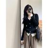 Contrasting color v-neck fake two-piece knitted cardigan for women's spring and autumn new design sense casual inner sweater cardigan for women