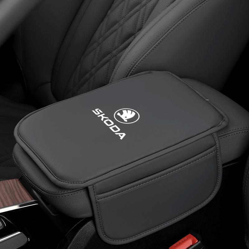 EZN2 Kožená podložka na box loketní opěrky do auta, úložná kapsa na středovou loketní opěrku, ochranný kryt pro novou Škodu Octavia Kodiaq Fabia Superb Karoq