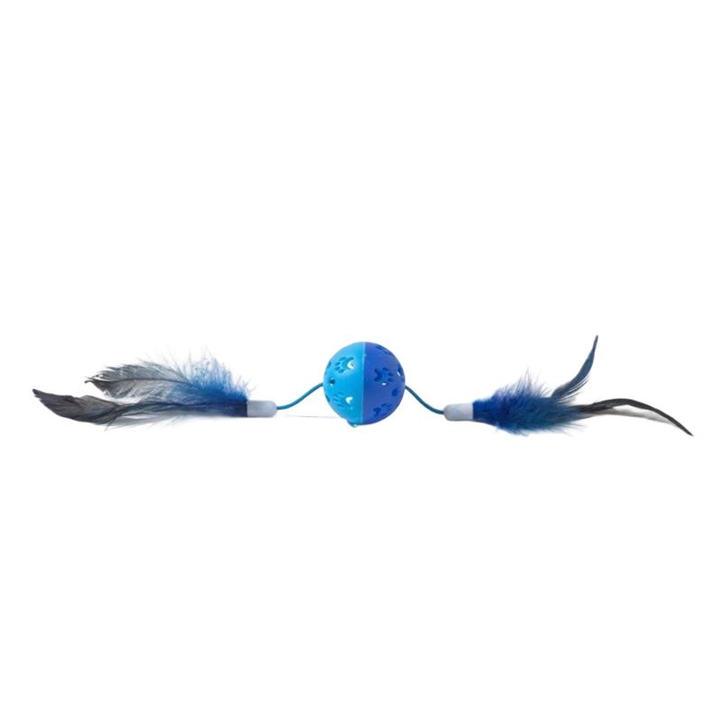 Blue Bell Ball Cat Toy with Feather, Interactive Kitten Teaser Toy with Bell & Feather, Pet Play Toy for Cats Kitten Gift синий