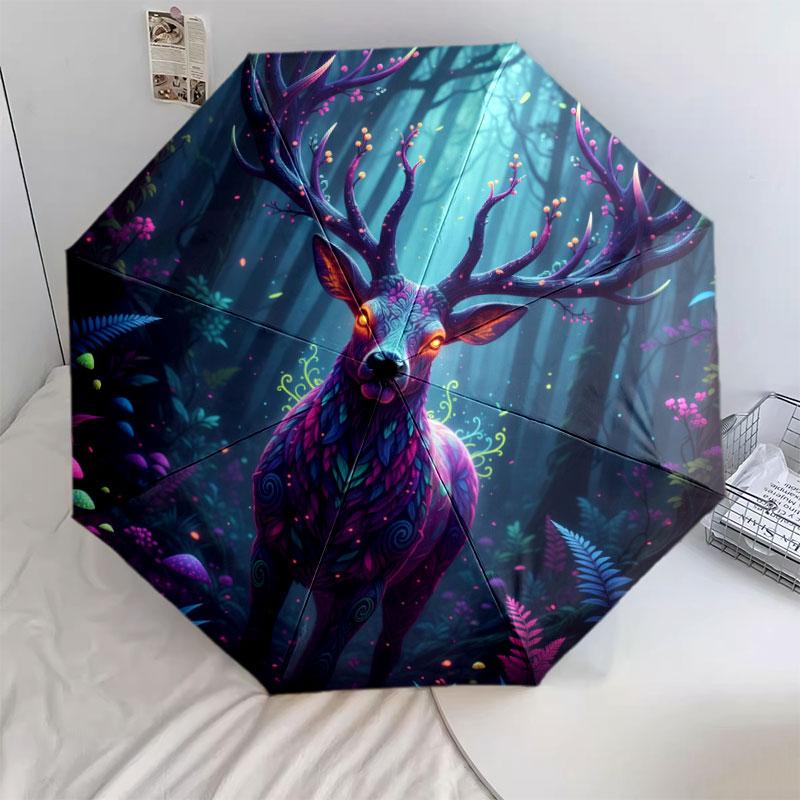 AnimalsElves Pattern Pattern New Style Umbrella, 1 Piece Automatic Folding Umbrella, Portable Travel Umbrella, Outdoor Umbrella, Birthday Gift