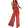 Spring New Women's Jumpsuit, Solid Ruched Bandeau Strapless Casual Commute Jumpsuit for Women, European American Style Outfit