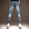 Tide Patchwork Slim Fit Men's Motorcycle Jeans - Trendy, Handsome & Elastic for Spring and Autumn