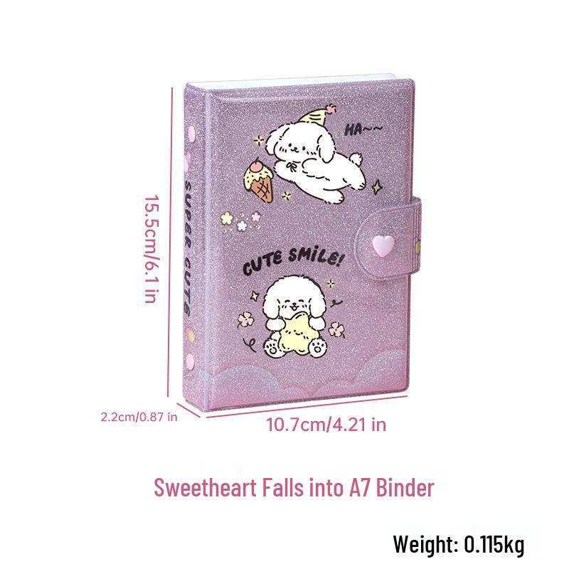 Cartoon Heart A7 Diary: Student Hardcover Notebook with Detachable Pocket, Loose-Leaf Design