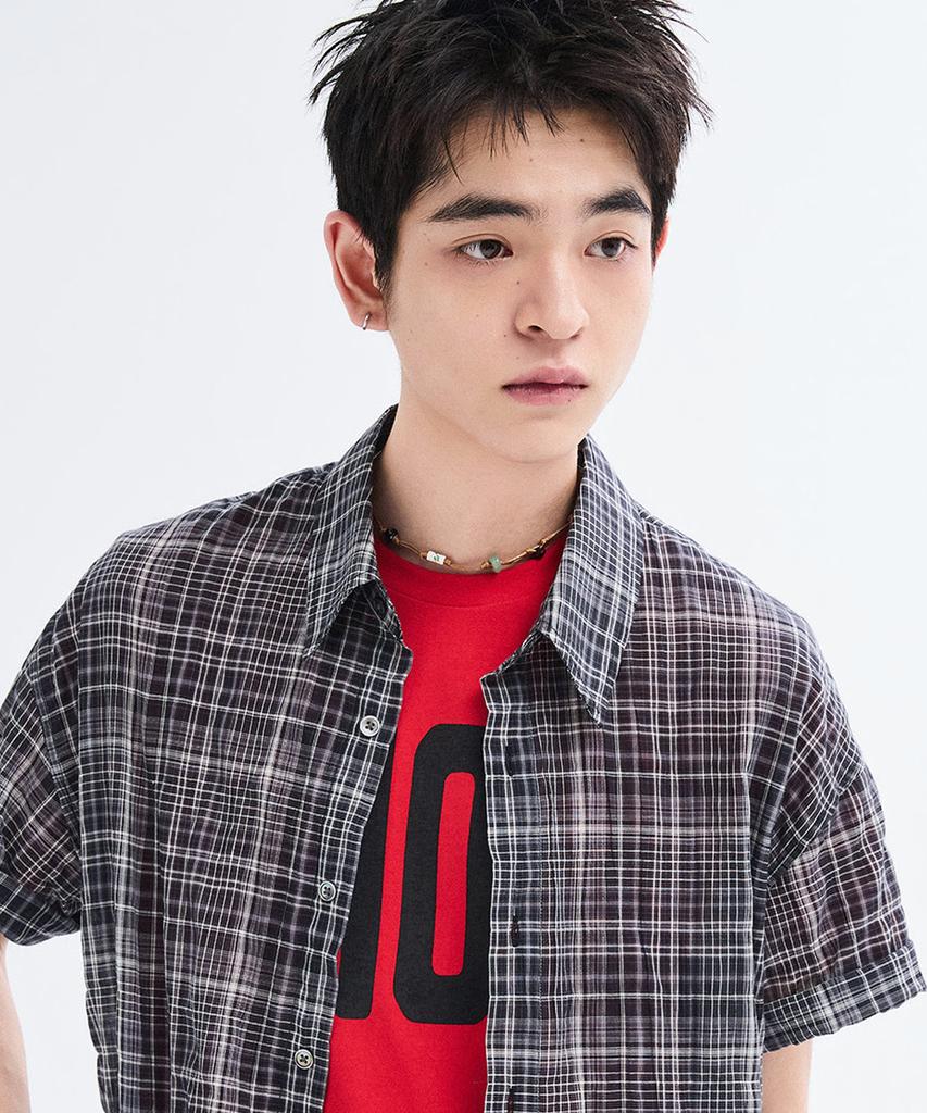 LEIRE Vintage Wrinkle Check Short Sleeve Shirt [Charcoal]