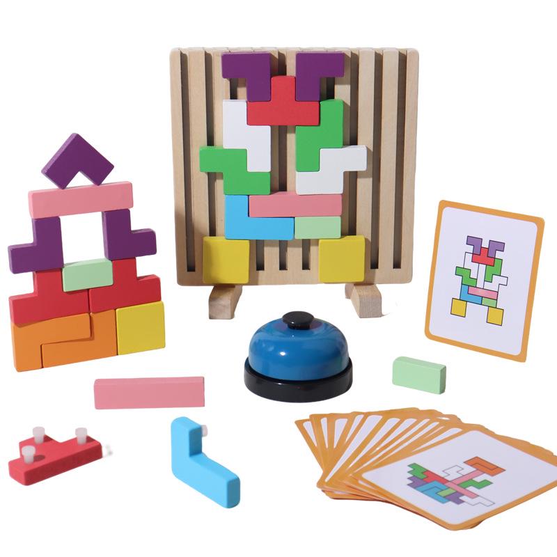 Educational Wooden Russian Tetris 3D Puzzle for Kids