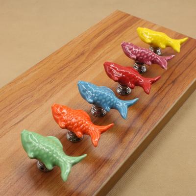 1PC Furniture Cabinet Door Ceramic Handle European Style Cabinet Drawer Pumpkin Goldfish Cartoon Color Pastoral Handle