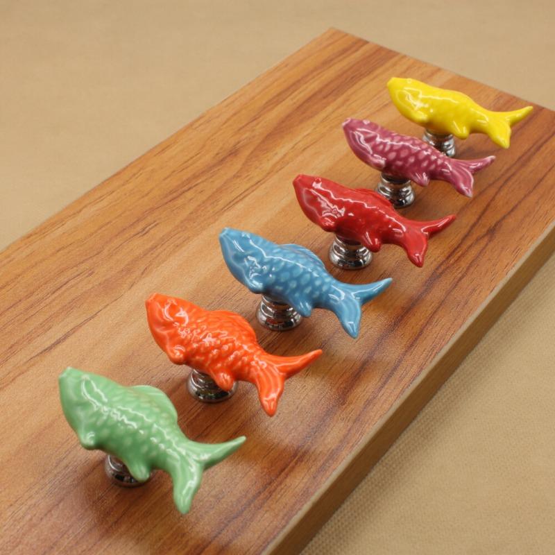 1PC Furniture Cabinet Door Ceramic Handle European Style Cabinet Drawer Pumpkin Goldfish Cartoon Color Pastoral Handle violetto