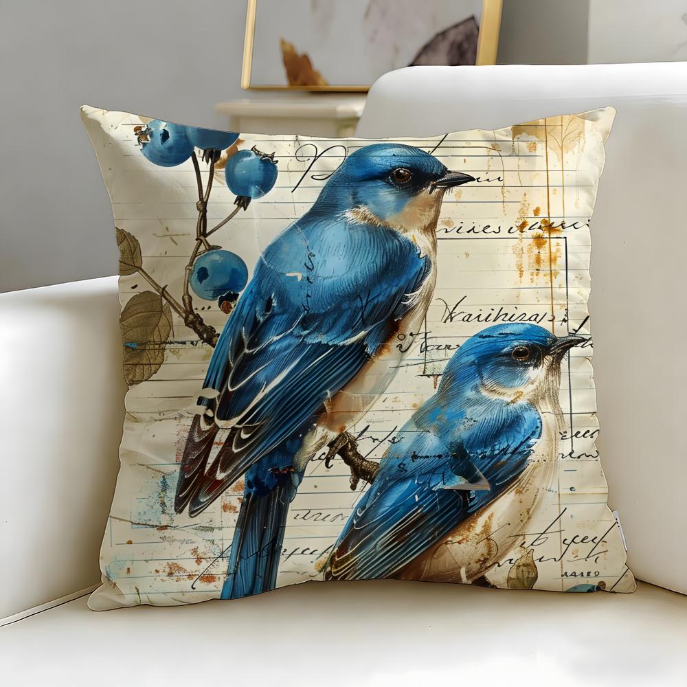 Classic Art Theme Lovely Bird Pattern Cushion Cover Soft & Easy-Wash Pillow Case – Versatile for Couch, Bed, Travel and Office