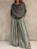 2026 Elegant Off-the-Shoulder Top & Satin Wide-Leg Pants Set