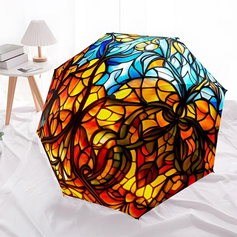 1pc Stained Glass Sphere Fashionable Auto Opening/Closing Folding Umbrella with 8 Bones, Windproof Portable, Daily Use209