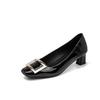 Lackleder quadratische Schnalle High Heels einzelne Schuhe dicker Absatz mittlerer Absatz quadratische Spitze flacher Ausschnitt Damenschuhe Pendelabsatz Damenschuhe