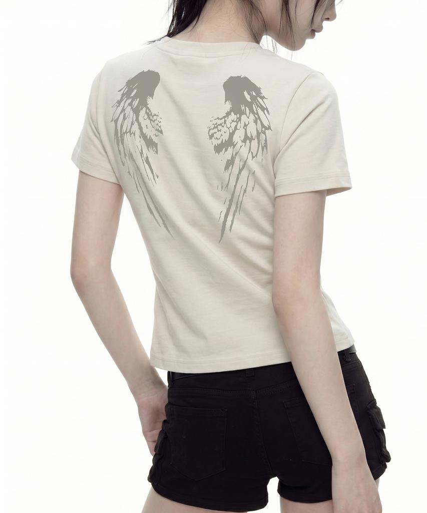 GRAVER [Unisex]Wings Henley Neck Short Sleeve T-Shirt_2 Colors