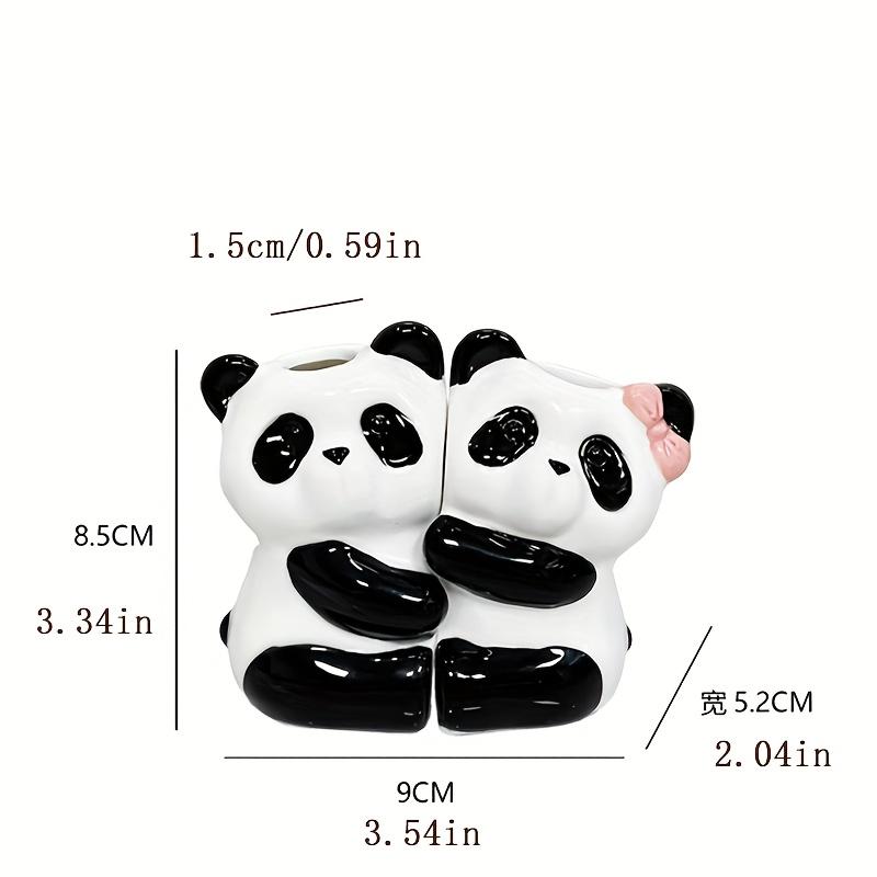 2 Cute Panda Toilet Toothbrush Holder, High Temperature Fired Ceramic Ultra Smooth ,No Drill Manual Toothbrush Stand Storage Rack for Couples