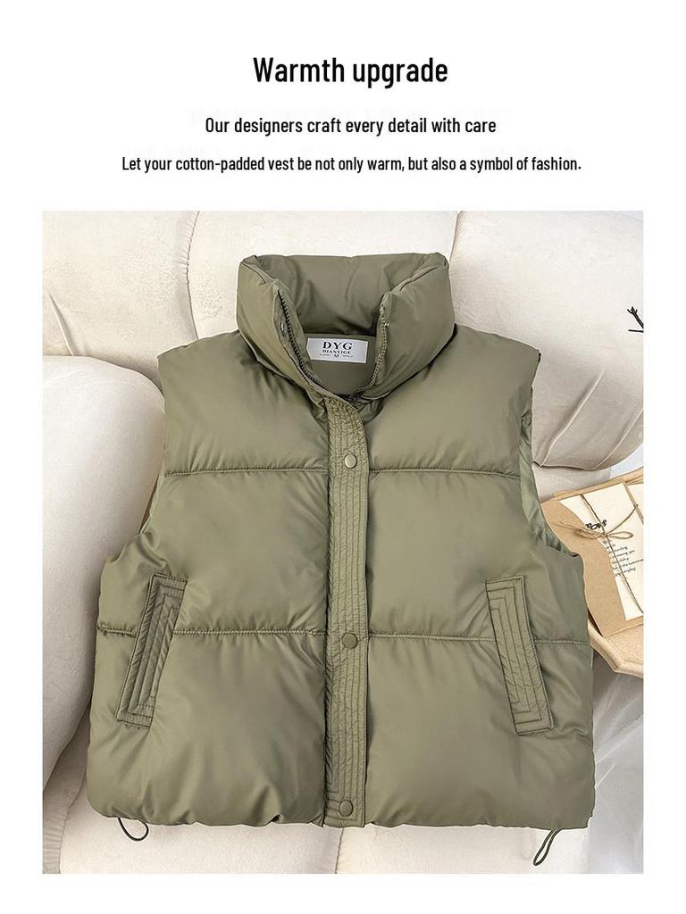 2024 Trendy Loose Stand-Up Collar Cotton Vest: Sleeveless Autumn/Winter Outerwear