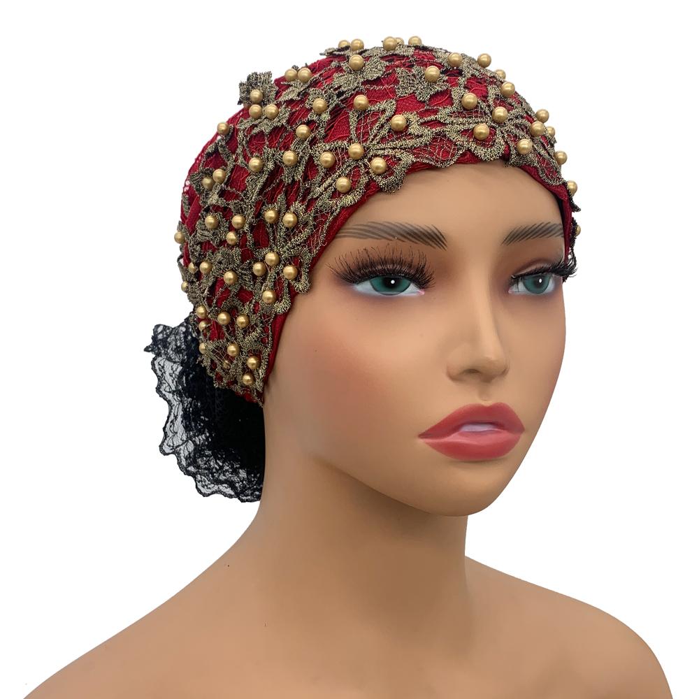 Embroidery Beading Turban Cap for Women Muslim Headscarf Hat Hairloss Chemo African Headwrap Bonnet Cap