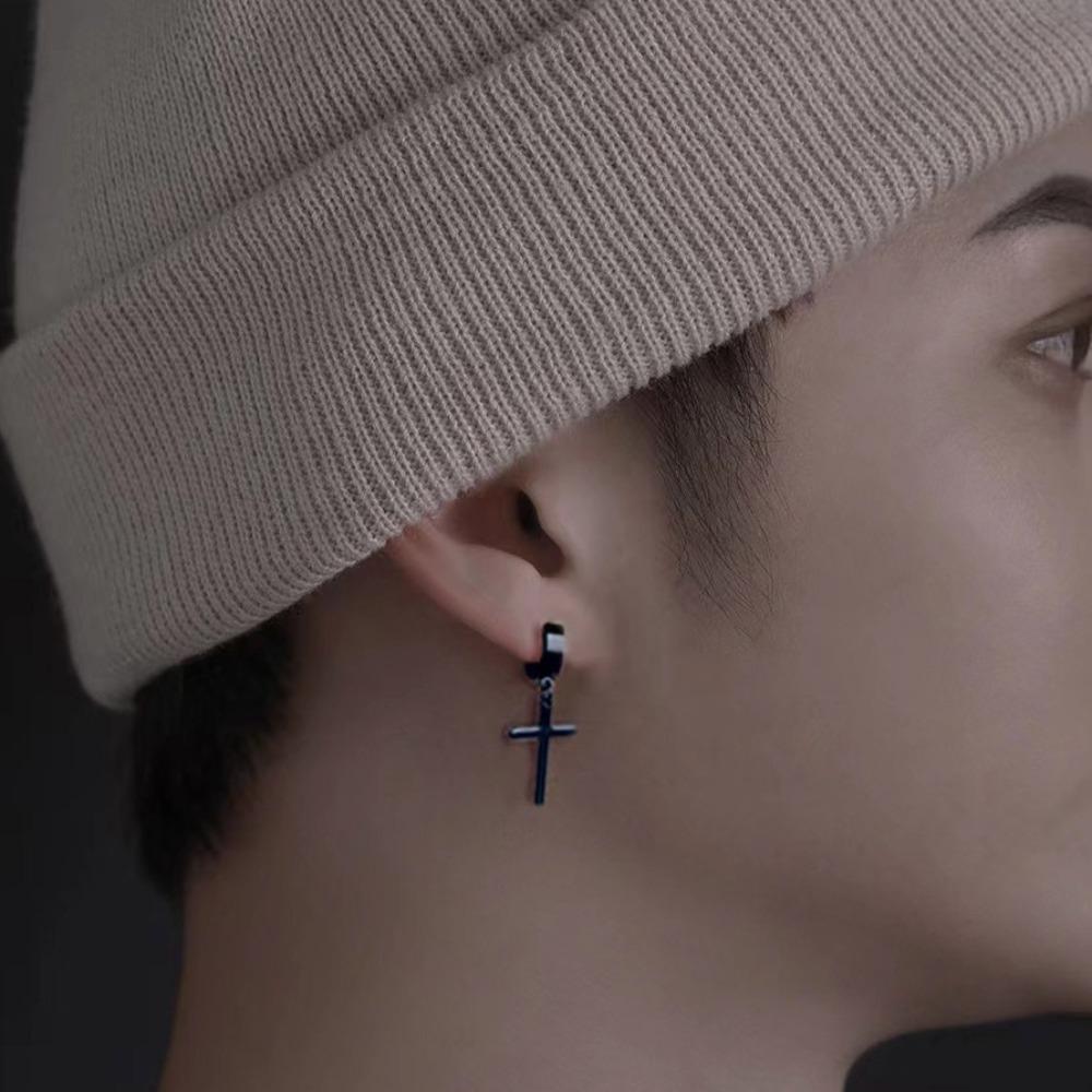 Dangle Hoop Earring Men Stainless Steel Punk Earrings Simple Cross Stud Earrings  Girls