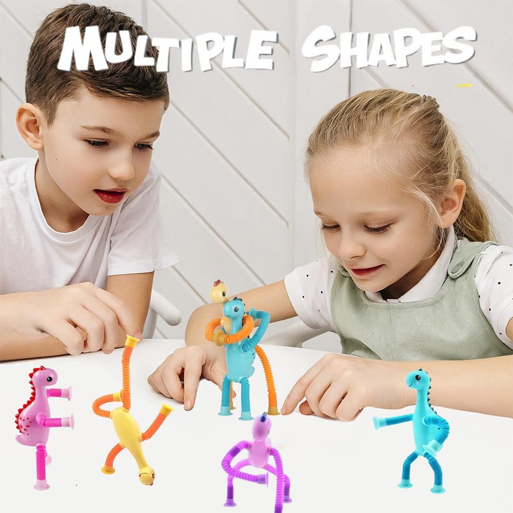 DIY Pop Tube Dinosaur Sensory Toys Suction Cup Bellows Toy Decompression Pipe Autism ADHD Stress Relief Fidget Toys for Kids