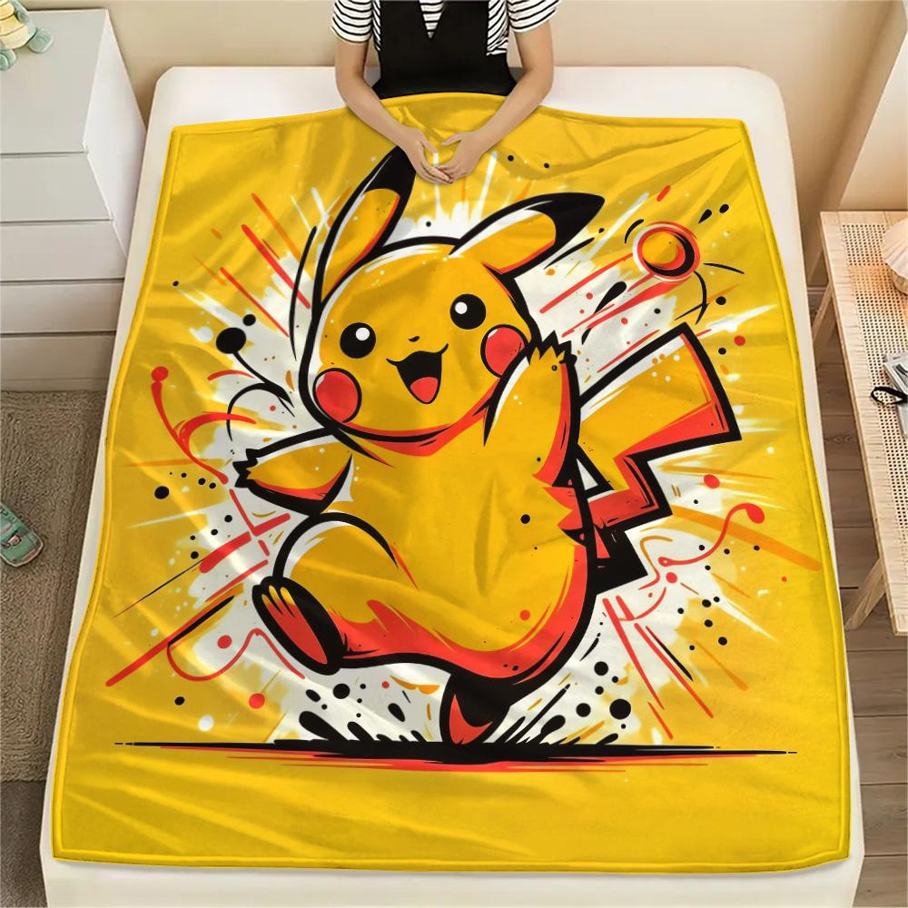Happy Pikachu  Print Flannel Blanket, High quality Comfortable for All Seasons, Home Decor, Warmth and Comfort