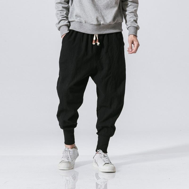 Cotton and Linen Casual Pants Men s Plus Size Chinese Style Plus Size Drawstring Feet Fashion Feet Harem Pants S