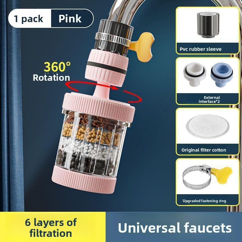 Kitchen Faucet Filter Extension, Rotatable, Detachable and Washable Six-layer Filter Head, Universal Water Splash-proof Filter Nozzle